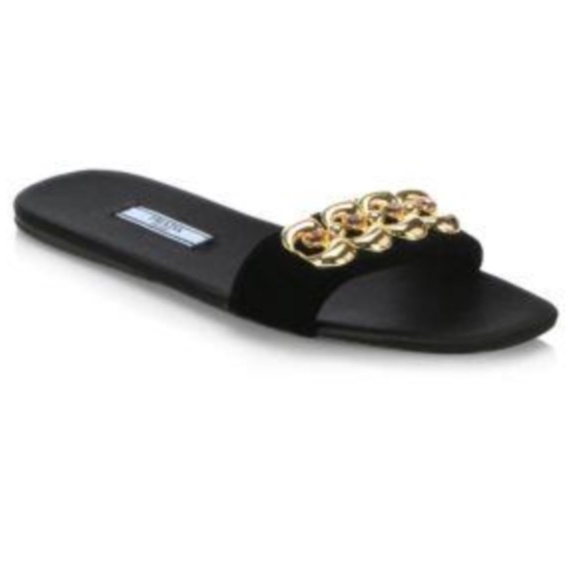 New PRADA Jeweled Velvet Sandals / Slides  $750 w/ Gold & Jewels - Picture 10 of 15